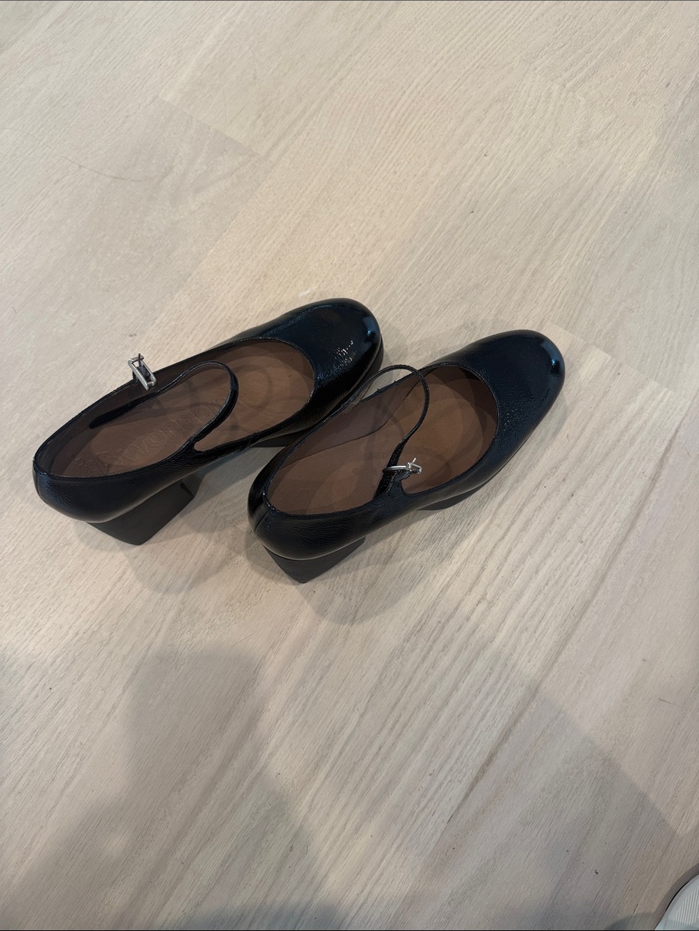 Black Patent Mary Jane Block Heels with Buckle Strap